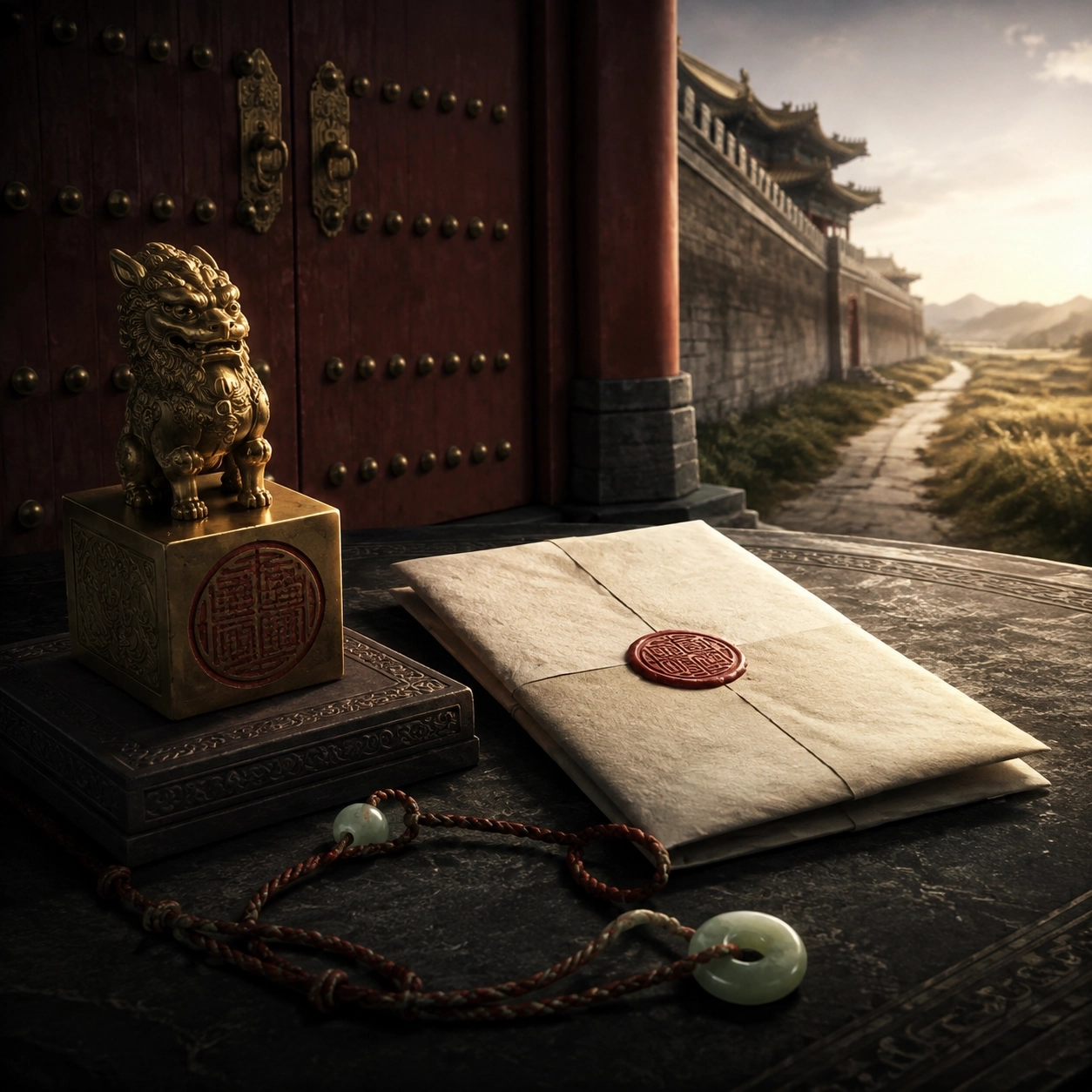 An old promise written beside a palace seal and an unopened road outside the court