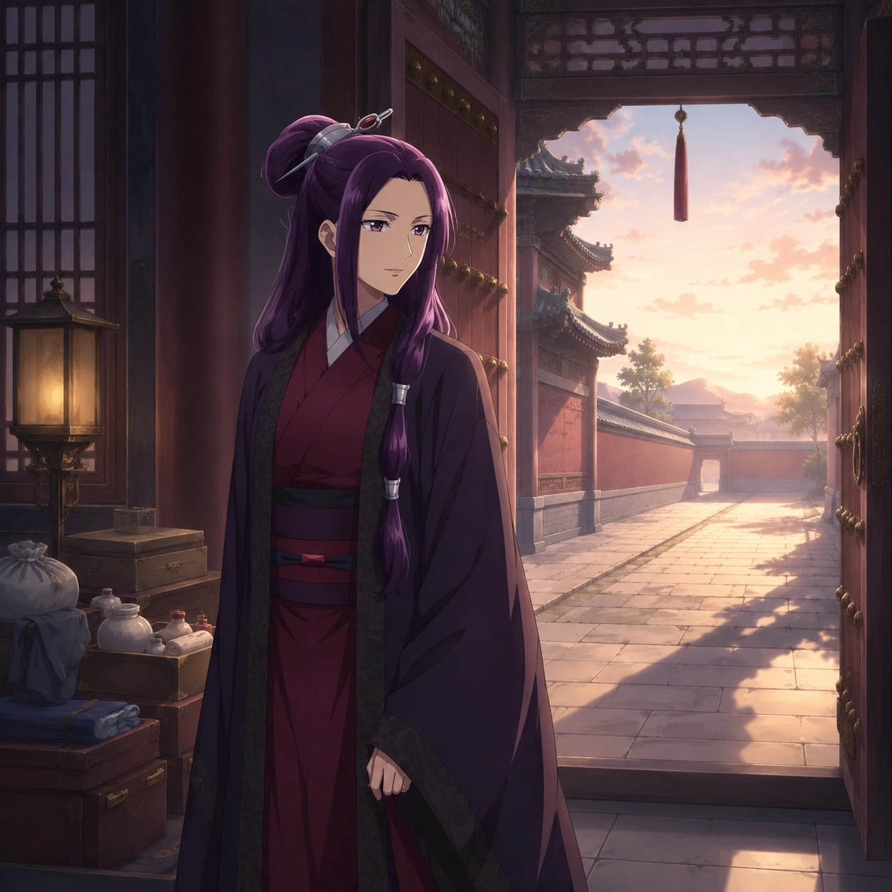 Ah-Duo choosing responsibility while an open gate remains visible beyond the palace wall