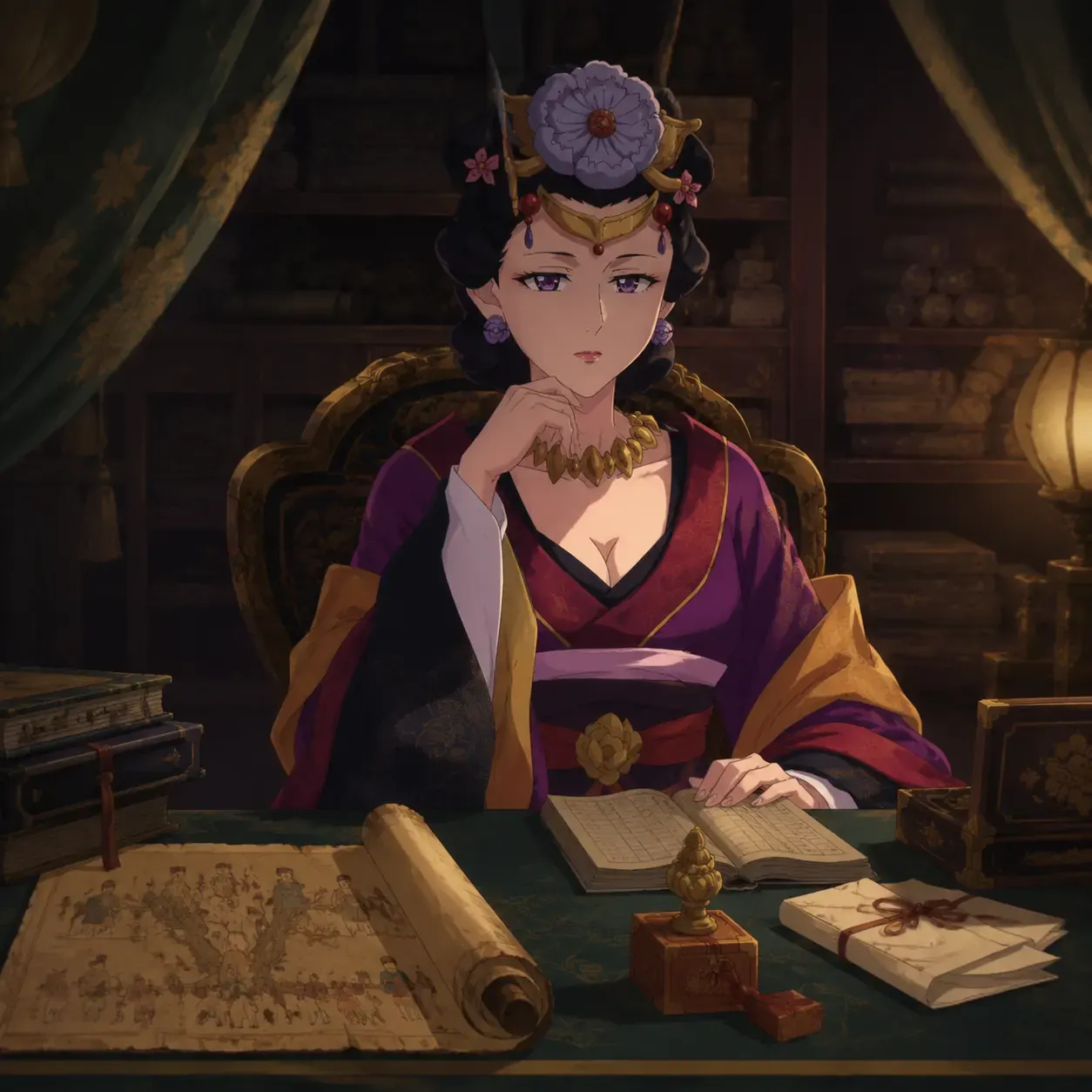 Original editorial image of Anshi beside old palace records and an Empress Dowager seal