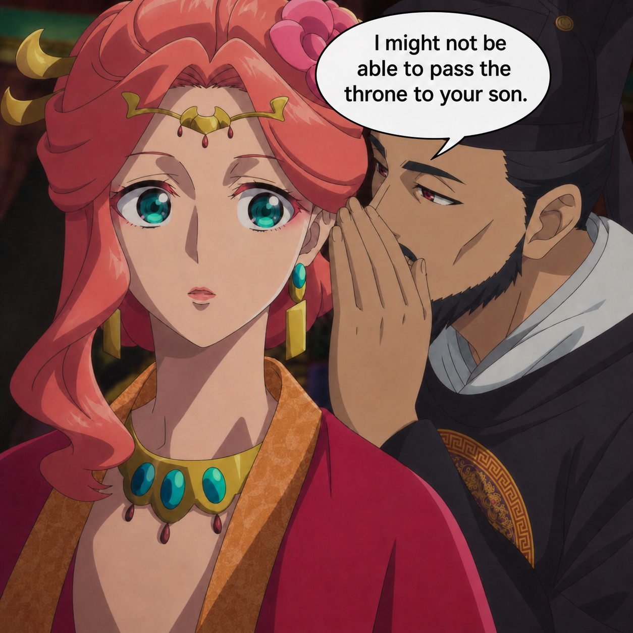The Emperor warning Gyokuyou about an alternative succession path for her son