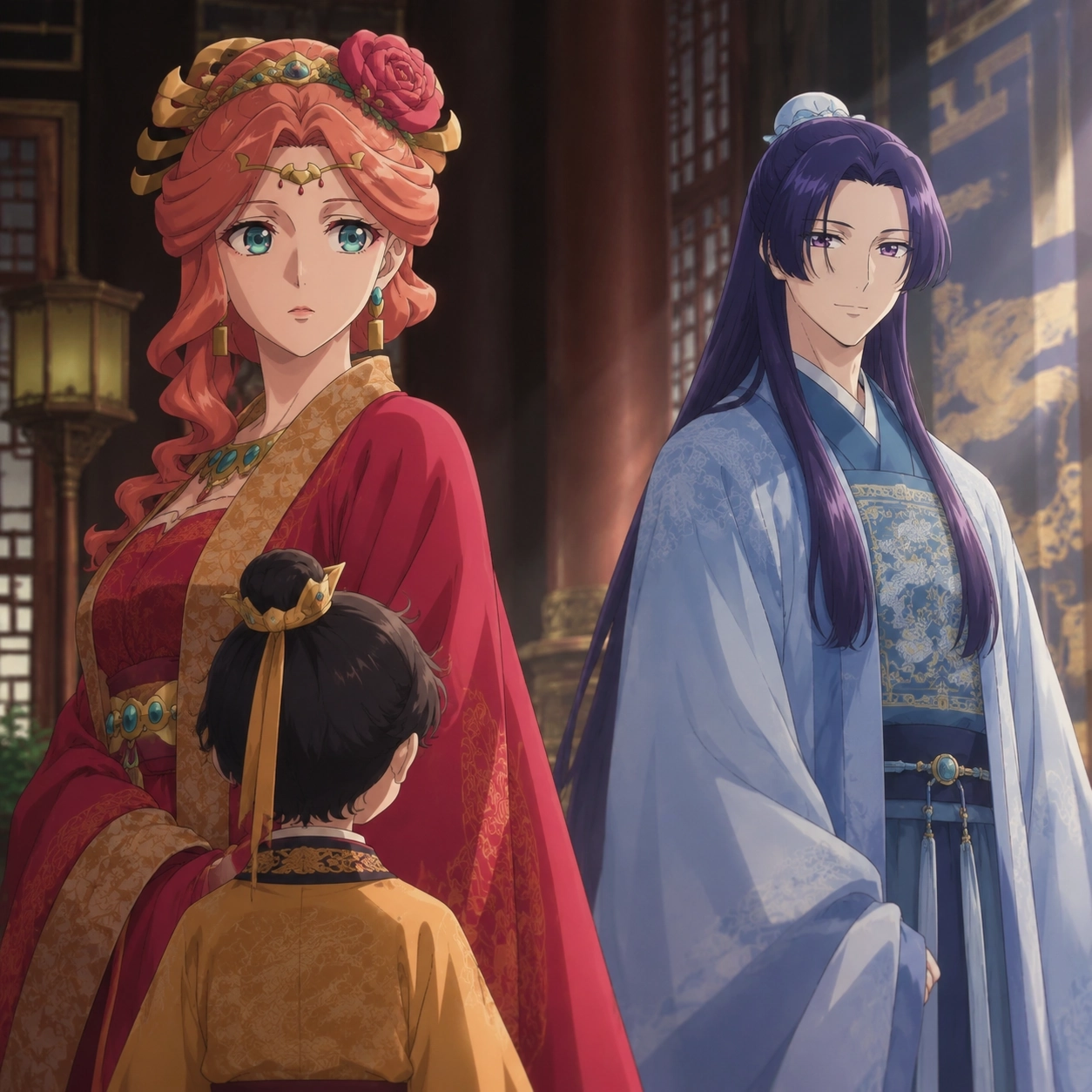 Illustration of Gyokuyou's young heir and Jinshi as two succession possibilities