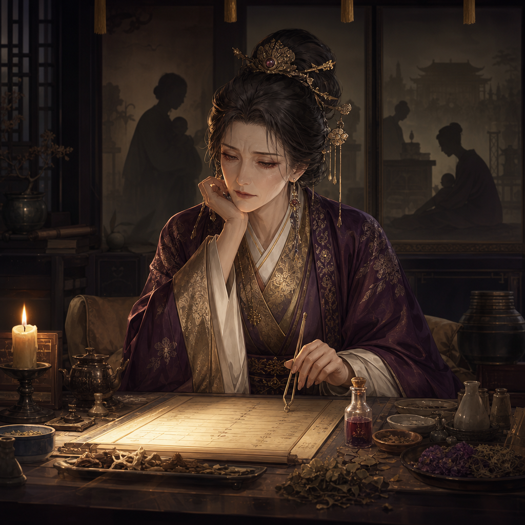 Anshi character guide artwork with Inner Court clues and hidden family pressure