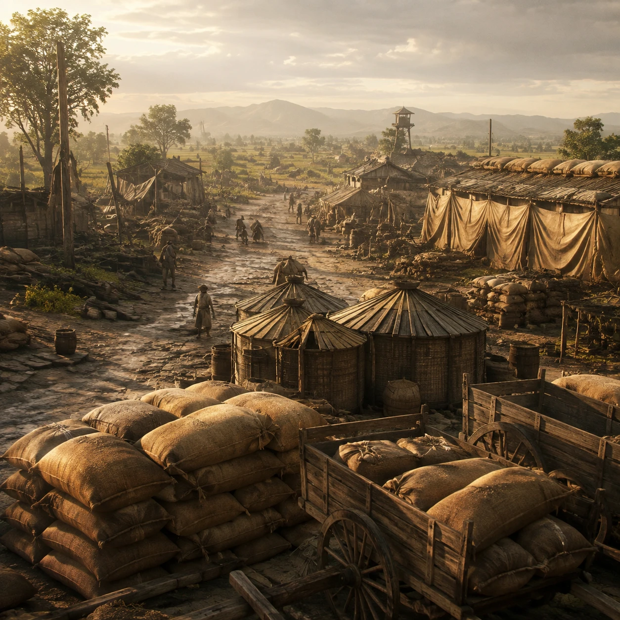Original editorial image of grain stores and a repaired road after the western locust crisis