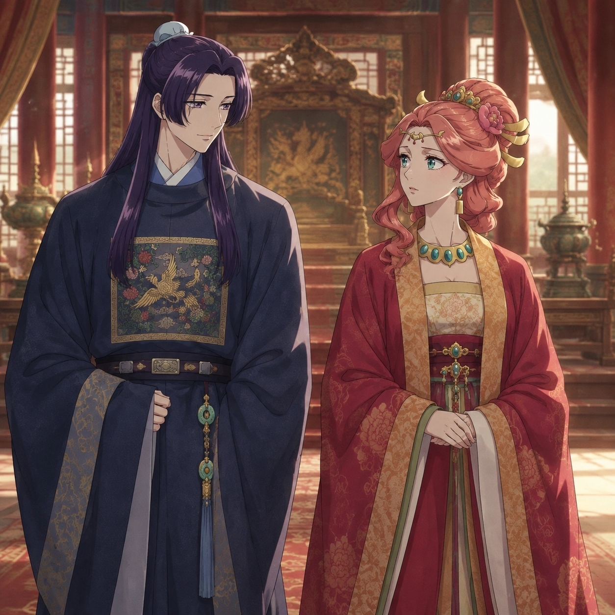 Jinshi and Gyokuyou facing each other across a hypothetical succession dispute