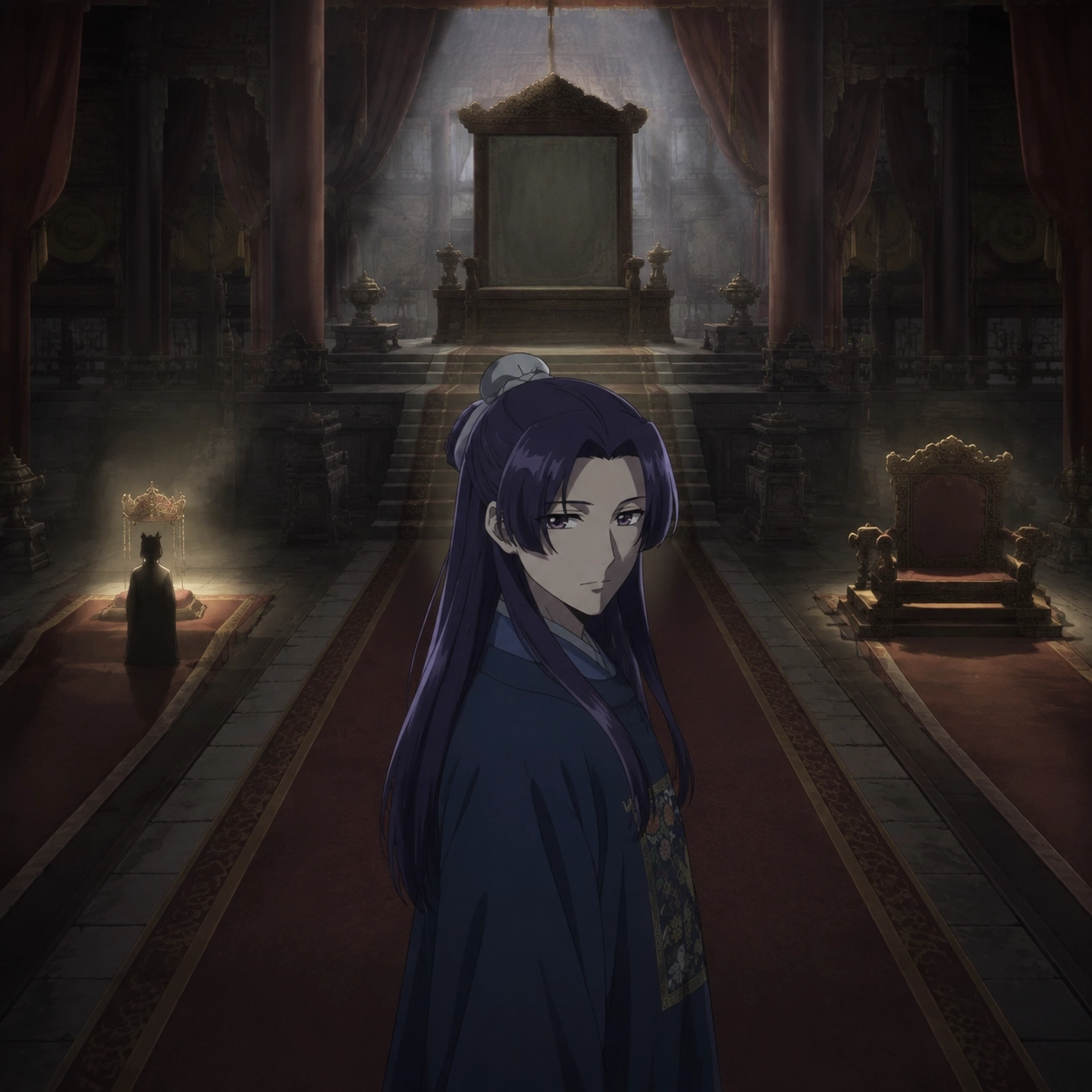Jinshi facing an empty imperial throne between a young heir and an adult succession path