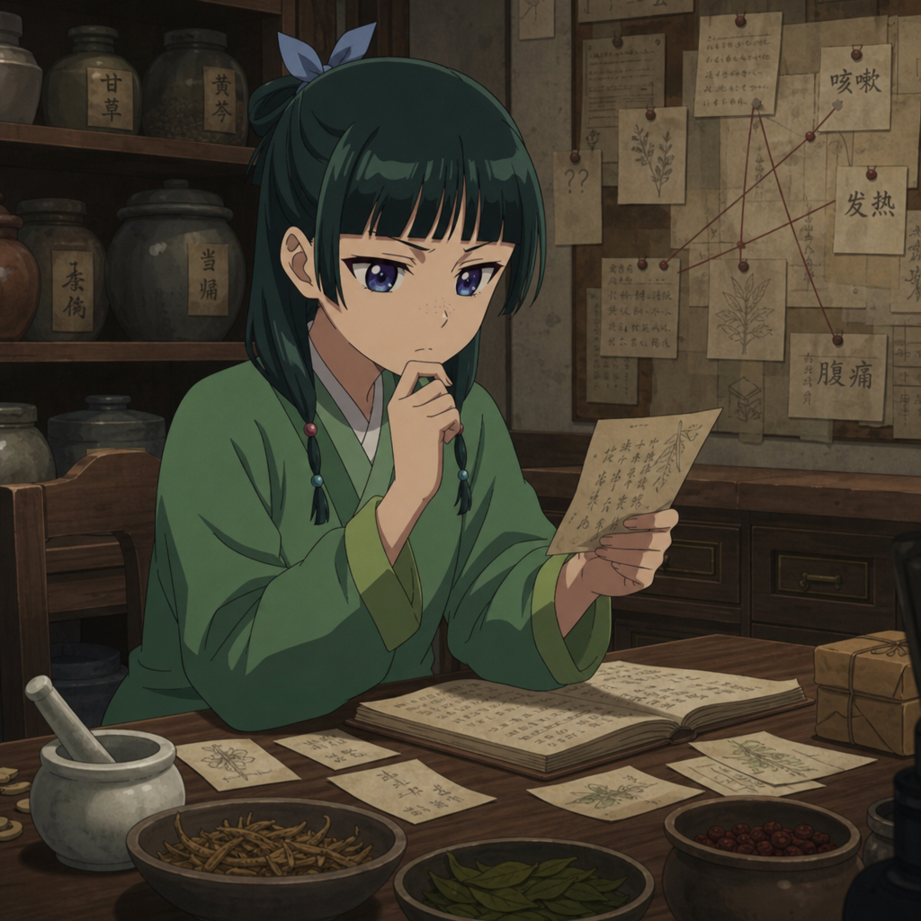 Apothecary desk with court notes and family clues for Jinshi lore discussion