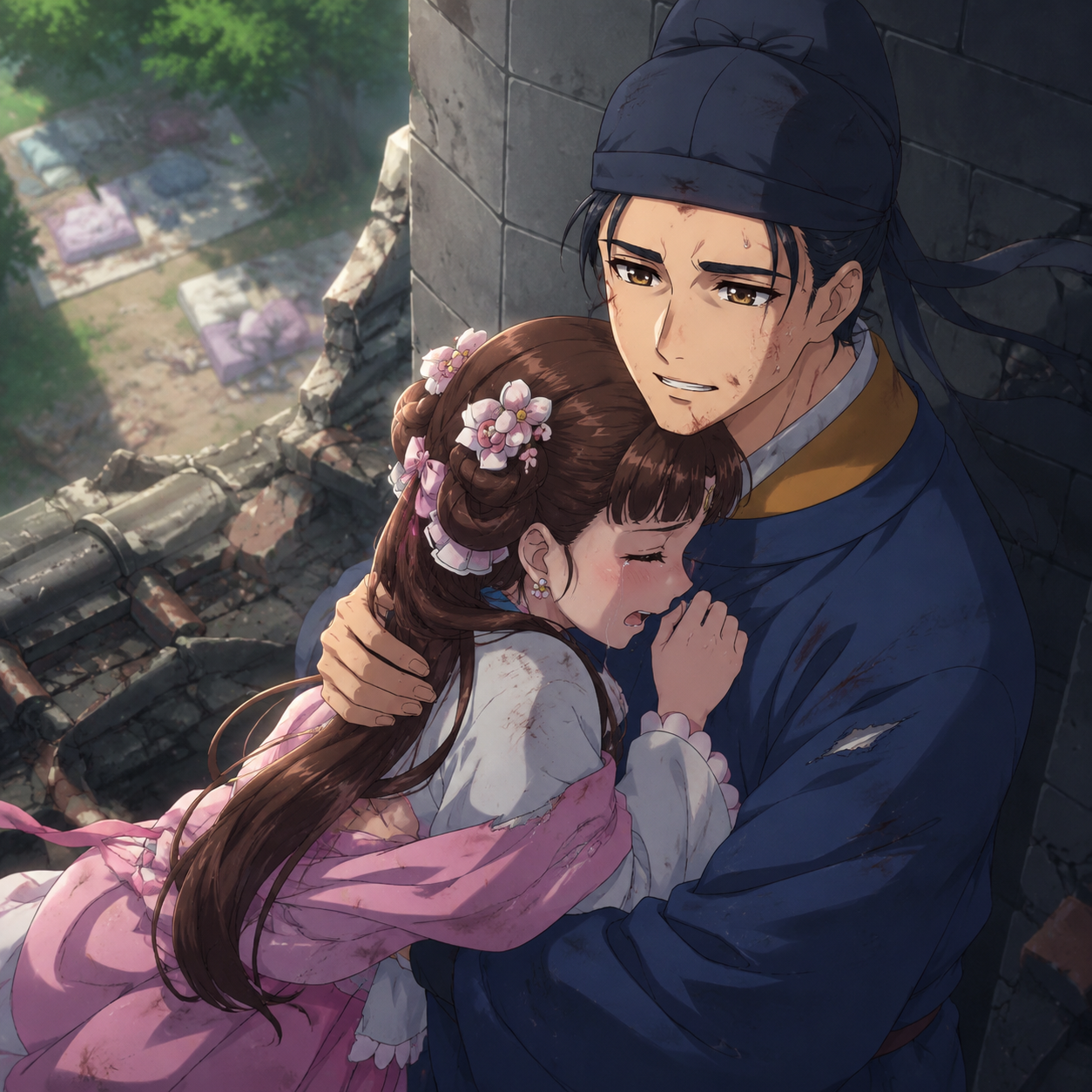 Basen protecting Lishu after the Volume 6 tower incident