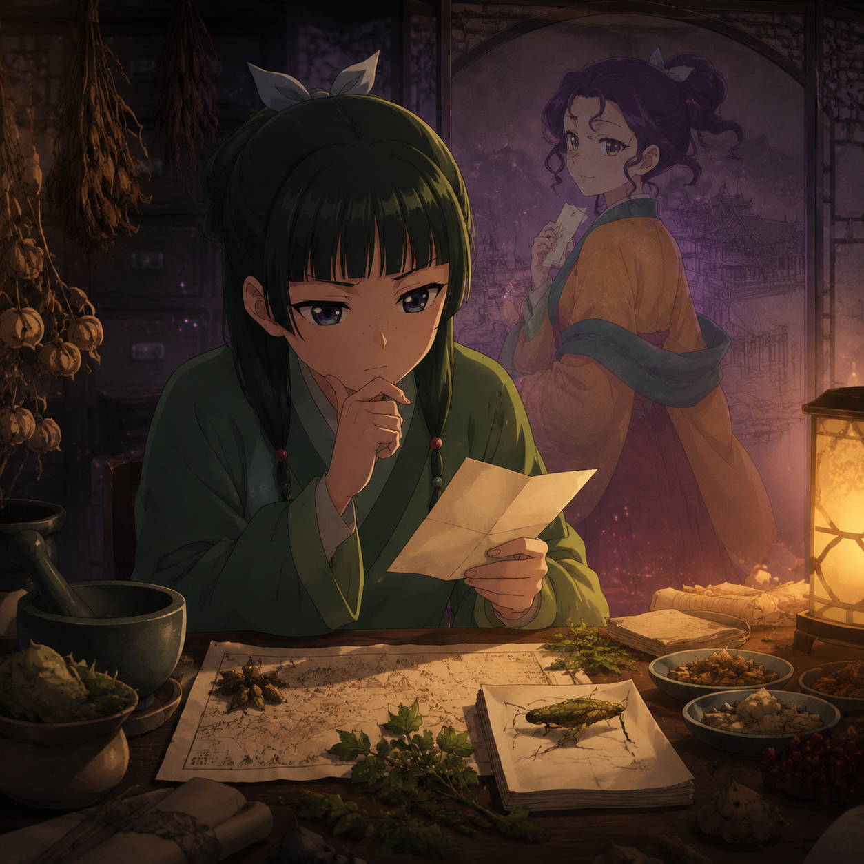 Maomao connecting Loulan's note, insect clues, and the Western Capital crisis