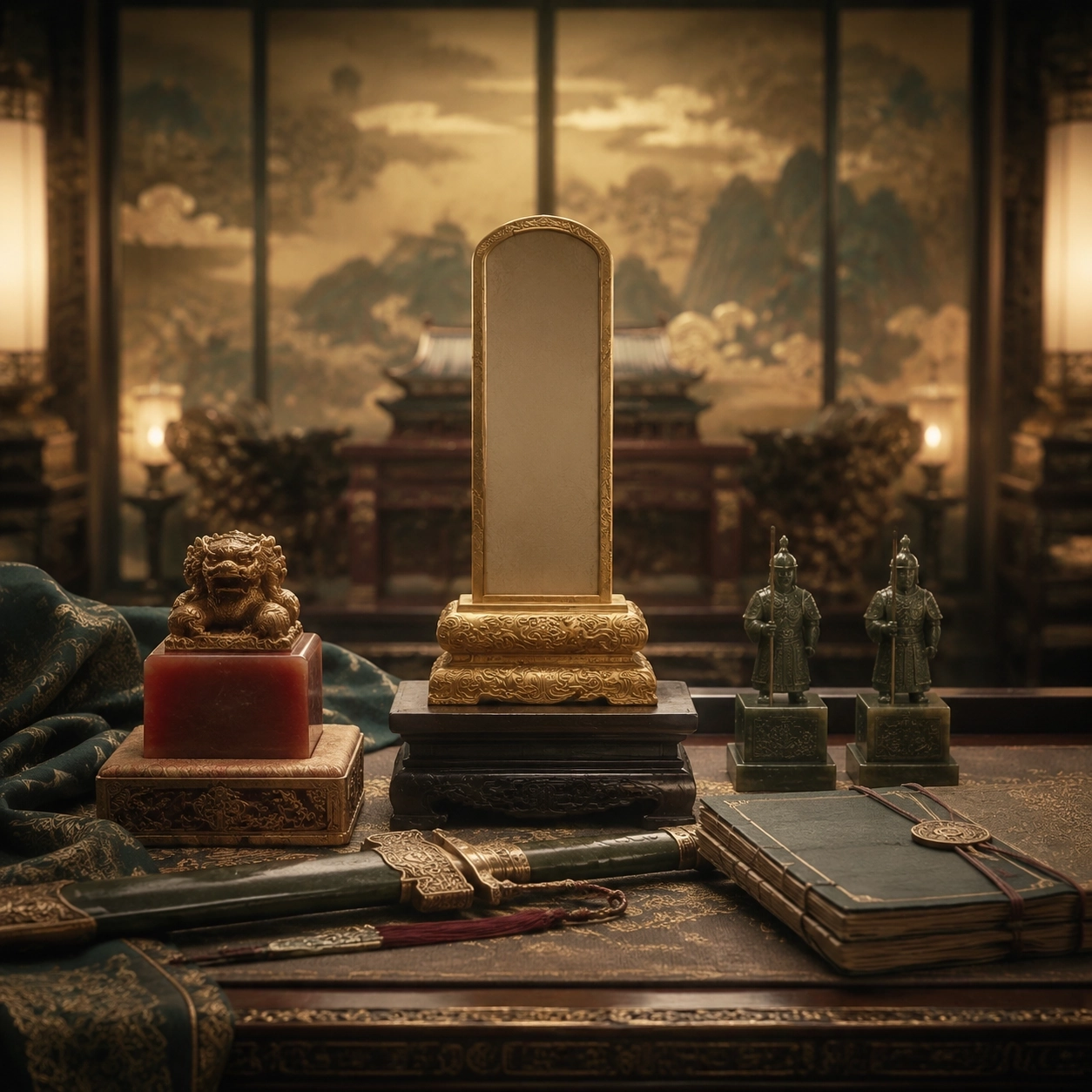 A palace seal and blank rank tablet symbolizing Ma clan loyalty without official office
