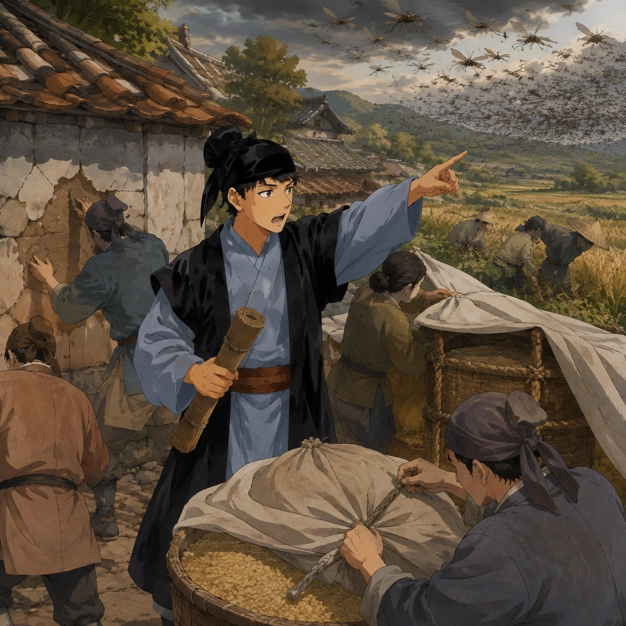 Junjie sending crop reports and locust warnings during a regional crisis