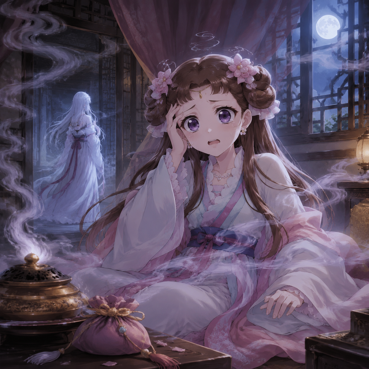 A tower room filled with pale incense smoke during the Lishu incident