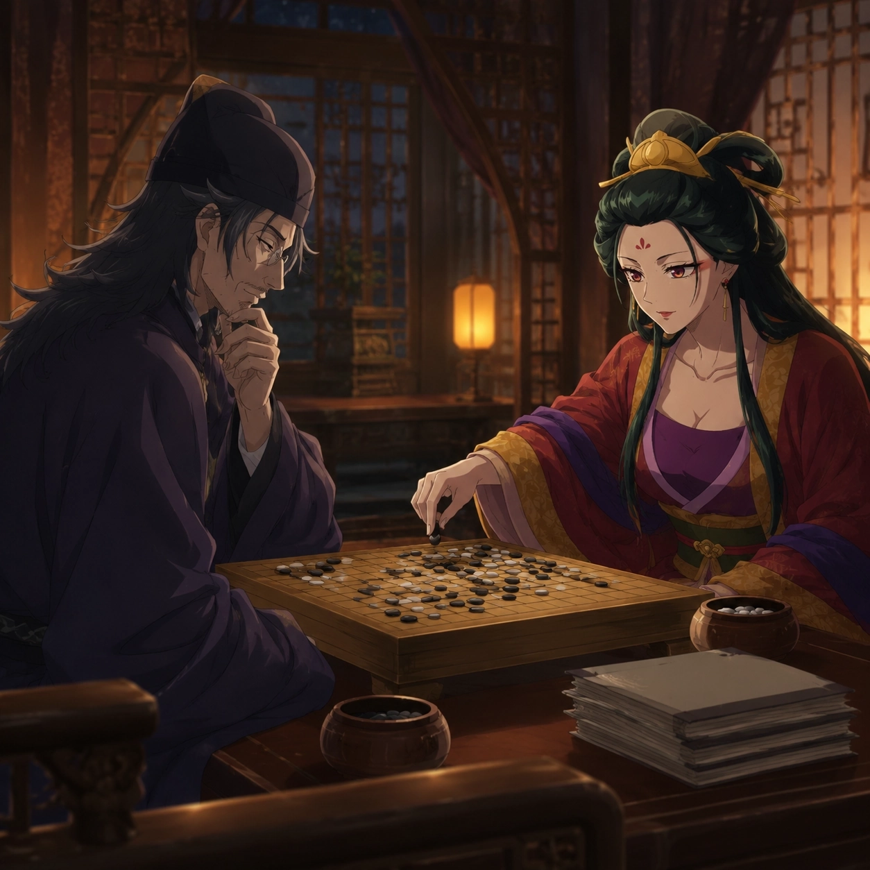 Lakan and Fengxian playing a private Go game that becomes part of his preserved records