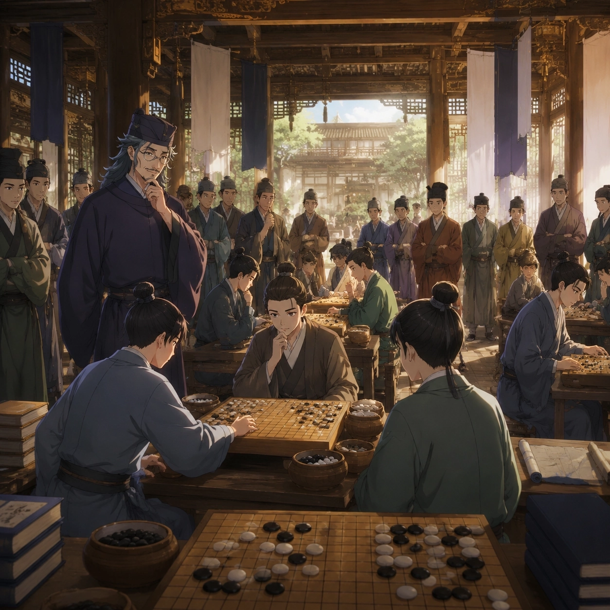Lakan observing a public Go tournament and the new players carrying his legacy forward