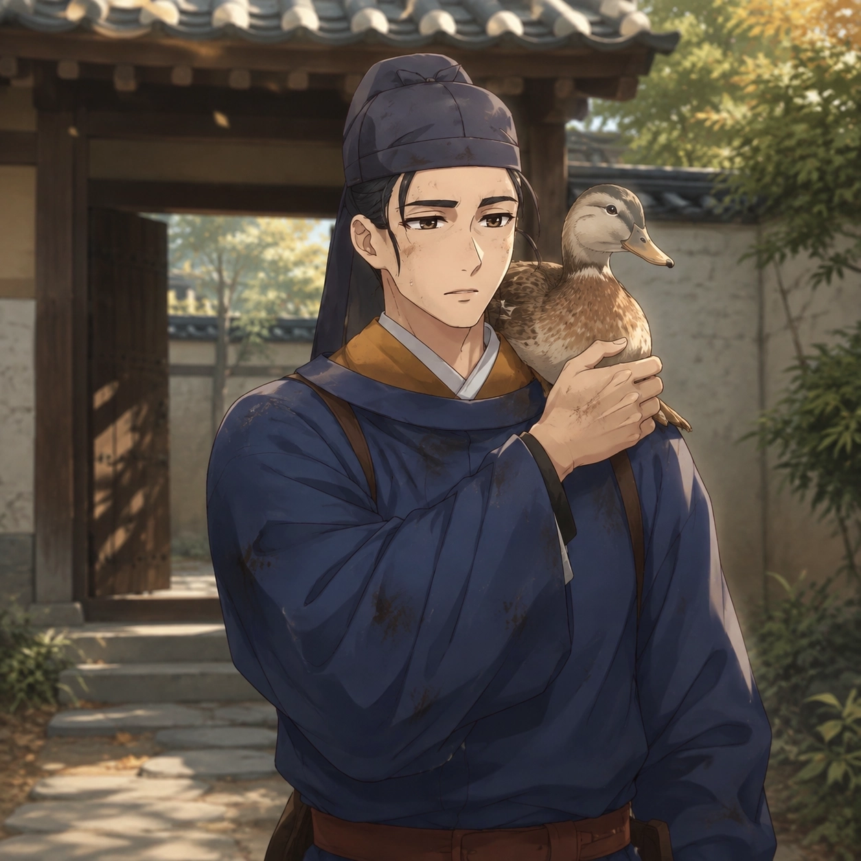 Basen carrying a duck while memories of the Western Capital return