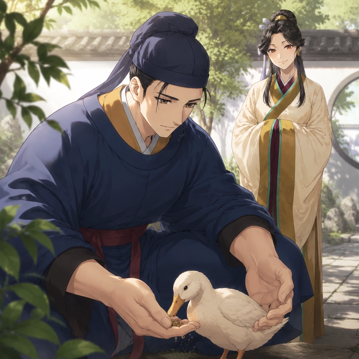 Basen carefully protects Shufu while Mamei watches