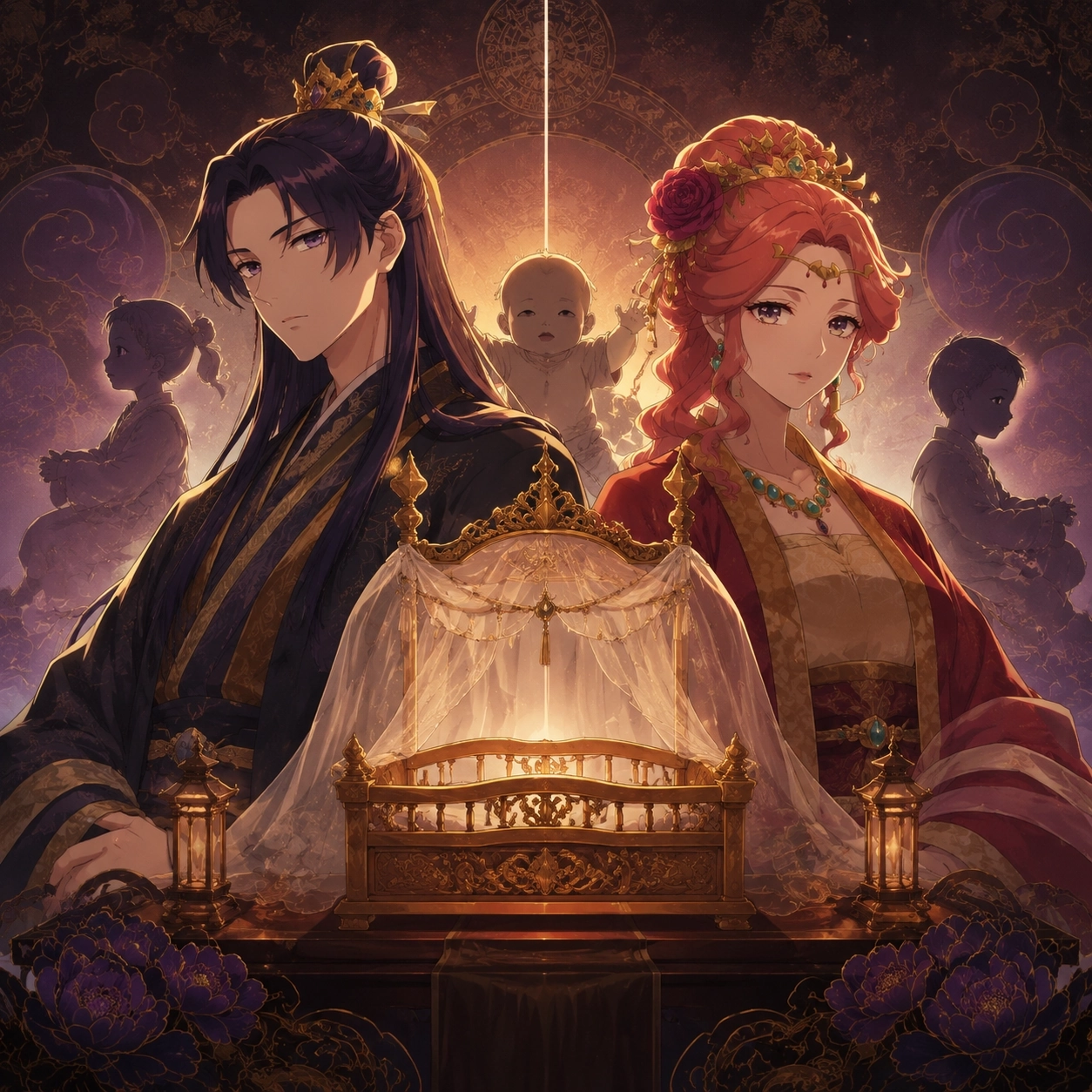 Succession board showing Gyokuyou, an imperial child, and Jinshi's hidden identity as competing court pressures