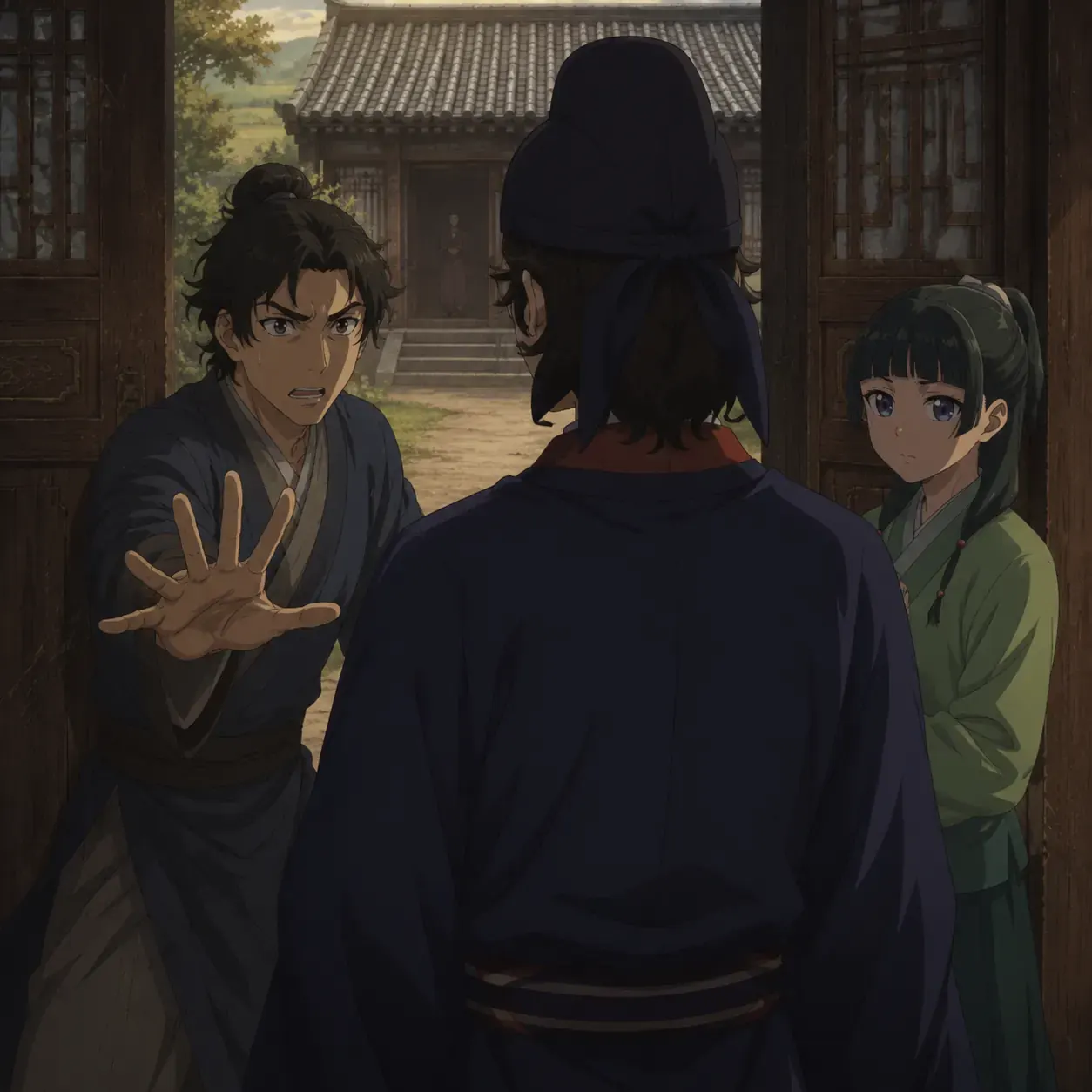 Lahan arriving at his biological father's rural estate in Volume 6