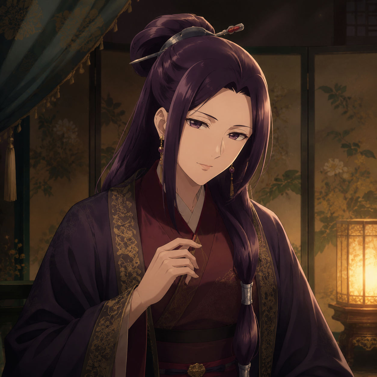 Original editorial portrait of Ah-Duo as a restrained former consort for The Apothecary Diaries character relationship map