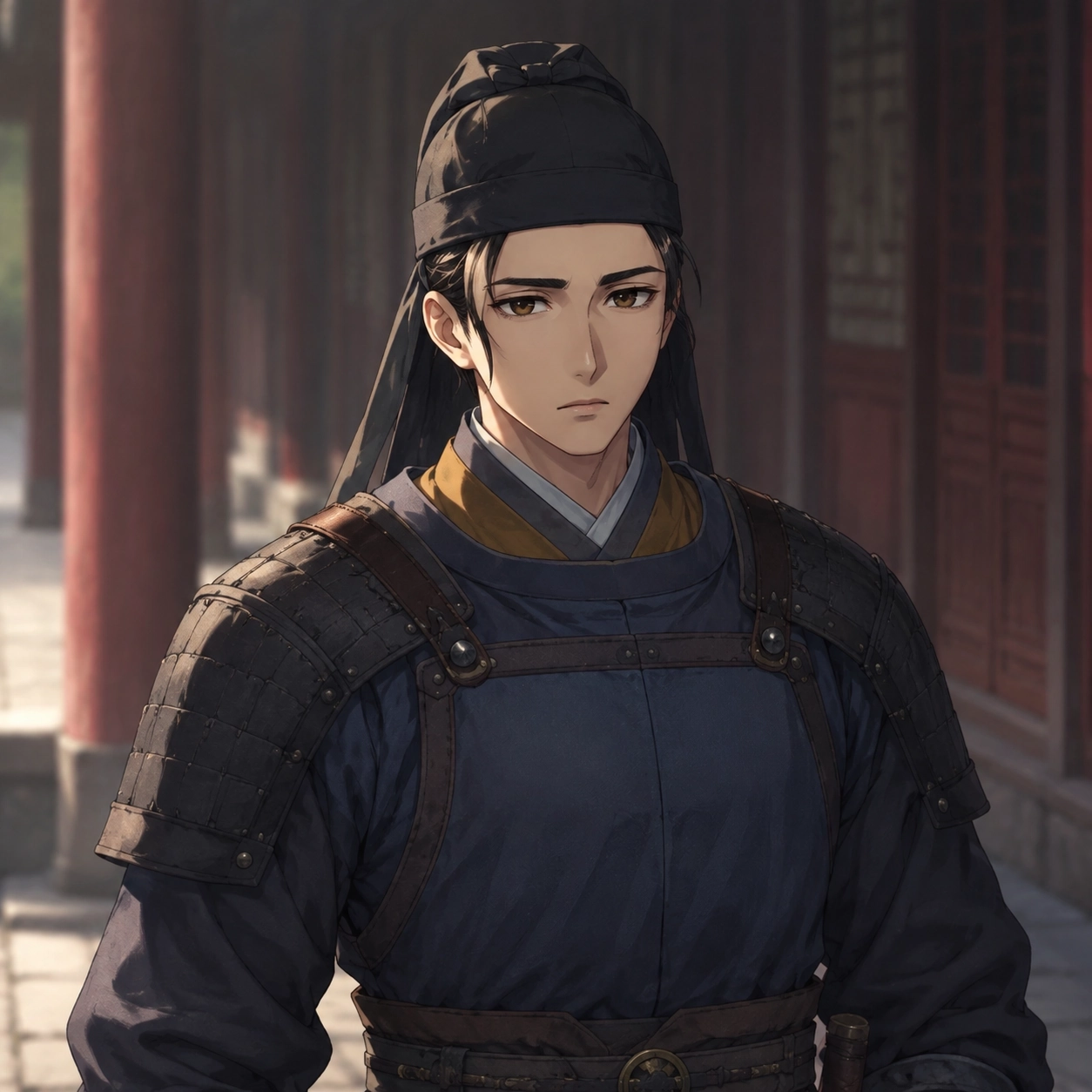 Original editorial portrait of Basen as a blunt young Ma clan guard serving Jinshi in The Apothecary Diaries character relationship map