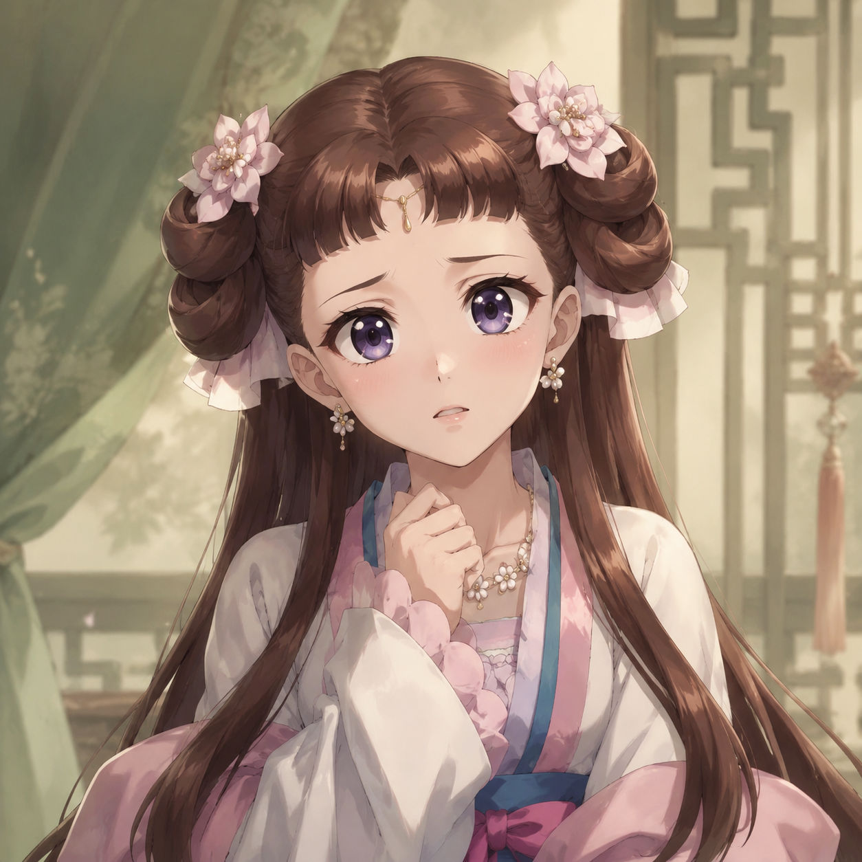 Original editorial portrait of Lishu as a young consort under family and palace pressure for The Apothecary Diaries character relationship map